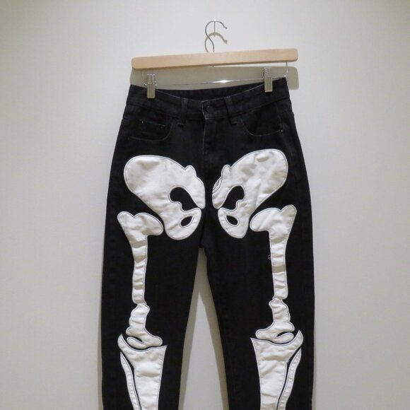 KOLLYY Glass Bones Skeleton Jeans in Black Goth Punk Alt Grunge - Size S - Picture 4 of 13